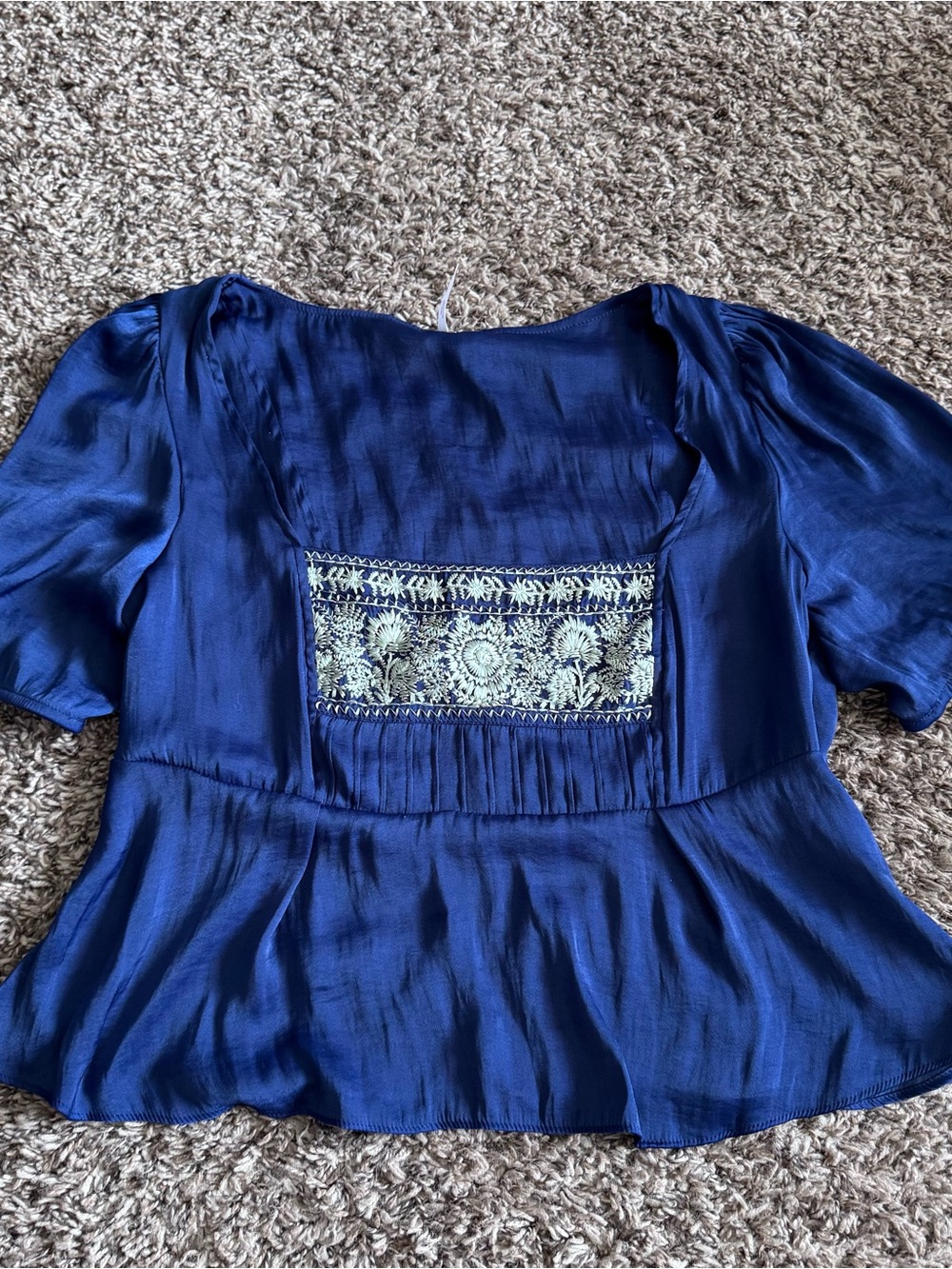 Free People Midnight Hour Floral Embroidered Puff Sleeve Top